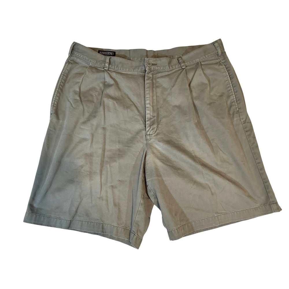 Lands End Mens Pleated Chino Shorts Cotton Khaki‎ Casual Size 38
